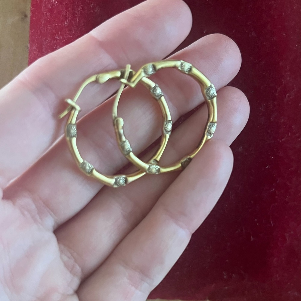 Daisy London Embossed Flower Gold Plated Hoops - Picture 3 of 3